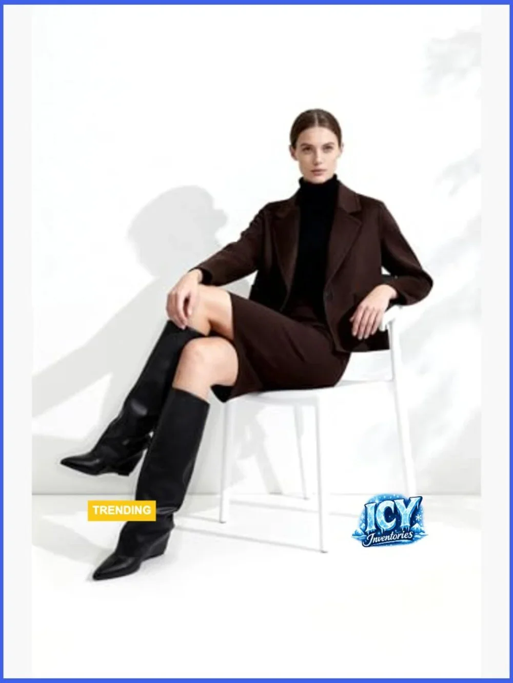 Knee High Fold Over Boots Wedge Heel Slouchy Tall Boots Zipper Pointed Toe